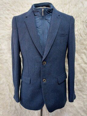 Horst Men's Blazer Navy Blue Tweed Texture and Contrasting Dark Elbow Patches